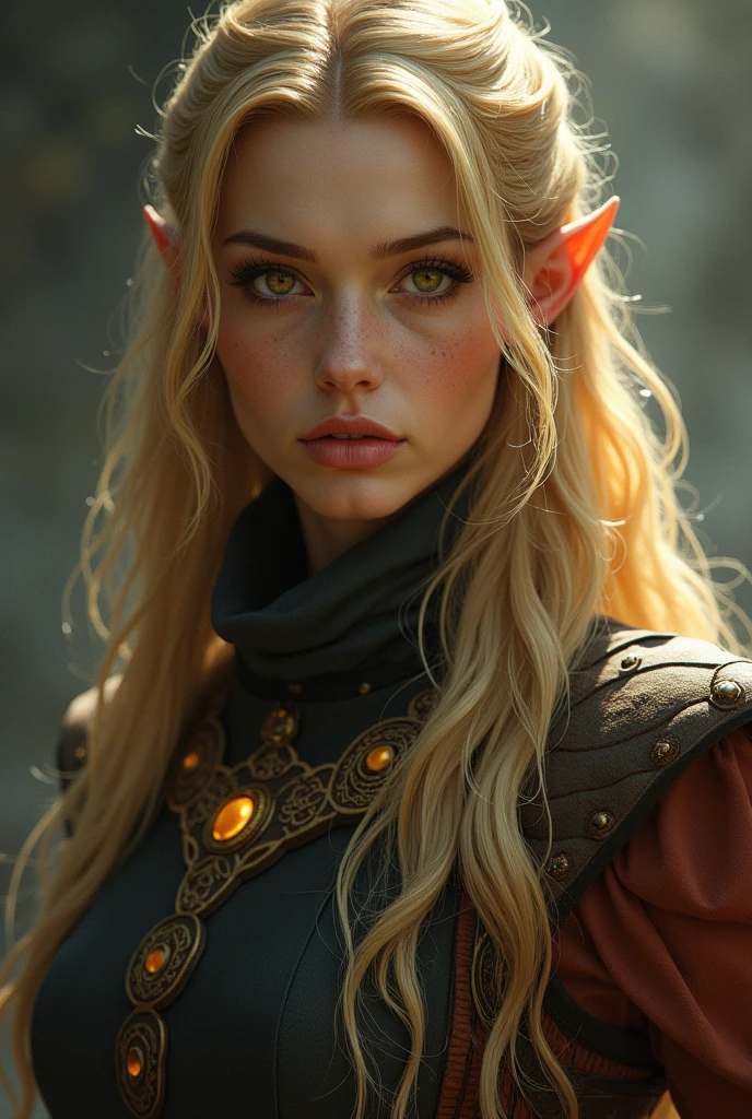 semi elf, blonde, burn scar on his left side of the face