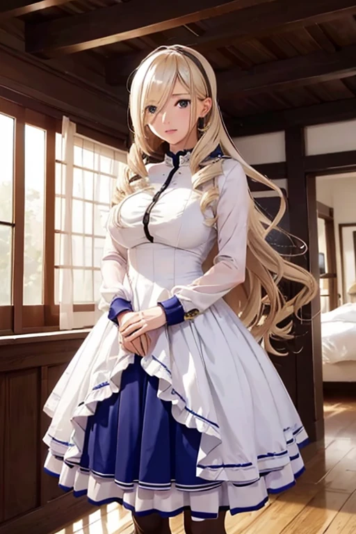 best quality work、Ultra High Definition, 1 image of a girl, Celia Kumani, wearing a long 17th century dress, Elegant Dress, by rubio, standing on a horseback riding ground, perfect face, Perfect Body, perfect breasts