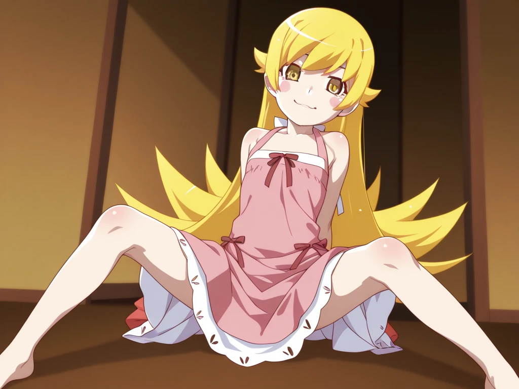 (2000's style, anime screencap, cel shading, clean brush stroke, highly detailed, NSFW, perfect anatomy, high-definition picture), open air, outdoor background, public indecency, exhibitionism, full body (complete nudity:1.0), 1boy (Solo:1.5), eyebrows visible through hair, blonde long hair, ahoge, multicolored hair, look at viewer, orange eyes (expressive eyes:1.0), smile (caring look:1.5) (vulgarity:0.0), perfect face, soft brush, open mouth (stick out tongue:0.0), (mouth drool:0.0), de pele branca, full body, preschooler, leaning forward, toddler, skinny arms, (armpits hair:0.0), (V sign with hand:1.0), immature body (flat chest:1.5), pointed breasts (natural saggy tits:1.0),bare navel, bare waist, squatting (spread legs widely:1.2), anal fluid (cum drip:0.0), narrow thighs, skinny legs, crouching, kneepits, tiptoes, squatting (spread legs:1.2), otokonoko, pixymisa,