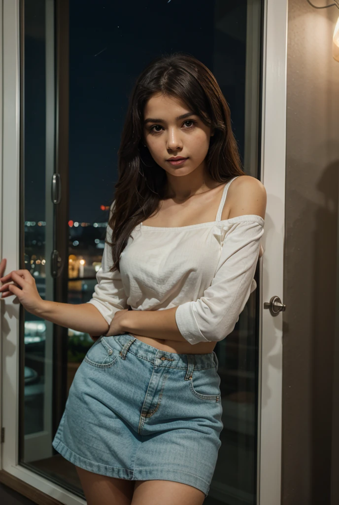 squats on luxury sofa, pov from front, (tshirts), (mini skirt), (short skirt), (upskirt), (open legs), (spread legs), (spreading legs), (open crotch), (spread crotch), (spreading crotch), (visible panties), (panties), (panties inside skirt), front view, long hair, (detailed face), (window, night city view), at luxury bedroom, tempting pose, cowboy shot, mouth closed, black eyes, 1 girl, 20yo,Young female,Beautiful Finger,Beautiful long legs,Beautiful body, beautiful breasts, beautiful nipple, beautiful vagina, Beautiful Nose,Beautiful character design, perfect eyes, perfect face,expressive eyes,perfect balance, (looking at viewer), official art,extremely detailed CG unity 8k wallpaper, perfect lighting,Colorful, White skin, (masterpiece:1.0),(best_quality:1.0), ultra high res,4K,ultra-detailed, photography, 8K, HDR, highres, absurdres:1.2, Kodak portra 400, film grain, (vibrant_color:1.2),professional photograph, (Beautiful,huge_Breasts:1.4), (beautiful_face:1.5),(narrow_waist)