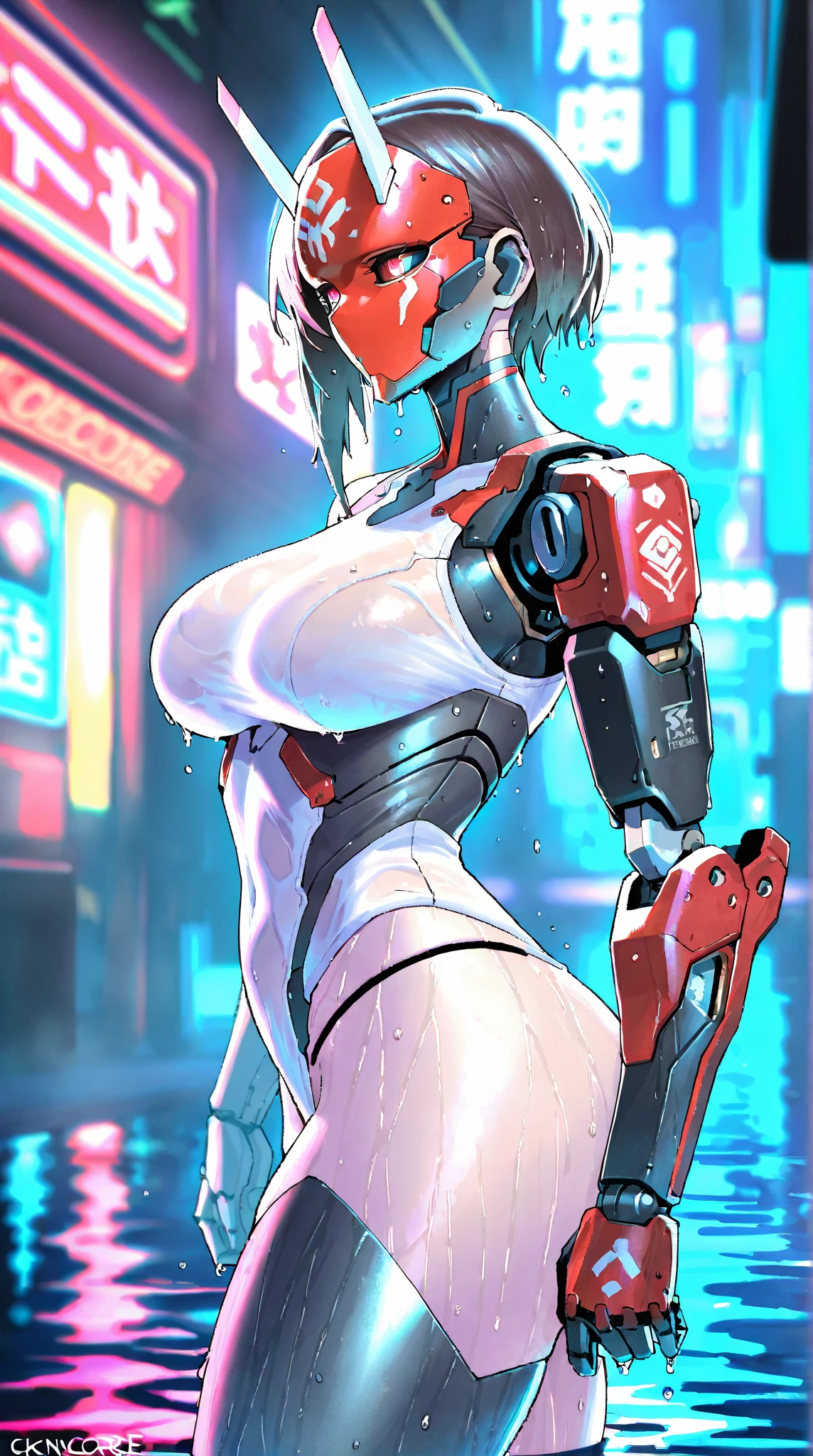 cute bunny girl,(((1girl))),((bunny girl with extremely cute and beautiful aqua hair)),(((bunny girl,anthro furry cute,bunny-girl))),(((bunny ears,bunny ears on head,big bunny ears))),
(large breasts:1.4),saggy breasts,(((aqua ponytail hair:1.35,colored inner hair,ear breathing,large hair))),(((heterochromia:1.5,eye1 aqua,eye2 yellow))),intricate eyes,beautiful detailed eyes,symmetrical eyes,big eyes:1.3,((fat)),(((lustrous skin:1.5,bright skin: 1.5,skin tanned,shiny skin,very shiny skin,shiny body,plastic glitter skin,exaggerated shiny skin,illuminated skin,wet legs))),(spider lower abdomen,narrow waist,wide hip,athletic body,inflated legs,delicate detailed fingers,detailed body,human hands,(detailed face)),
cute,slutty,seductive,erotic,(((nsfw))),
(((pit girl uniform)))(magenta pit girl suit unbuttoned),((magenta clothes)),(((huge cleavage))),cleavage cutout,((wet clothes,intricate outfit,intricate clothes)),
(dynamic pose:1.0),solo focus,embarrassed,(centered,scale to fit dimensions,Rule of thirds),
cyberpunk city by the ocean at night, with bright neon signs and dark stormy clouds and puddles, scenery:1.25,
highres, sharp focus, (ultra detailed, extremely detailed), (photorealistic artwork:1.37),(extremely detailed CG unity 8k wallpaper),((synthwave background theme)),(((vibrant colors))),(intricate background),(masterpiece),(best quality),