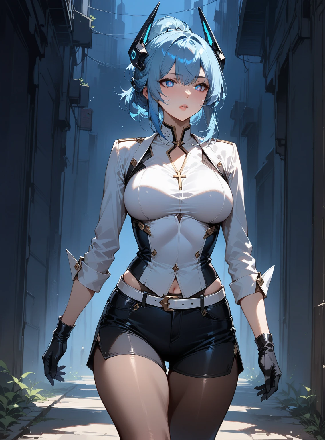 Mini Ghost in the Shell, (Ghost in the Shell), solo, ray tracing, 3D style, 3DMM, ((oses per photo)), ((oses ouch cada foto)), fully body,(Front view),(Costas Issue), (Emist on the left), show flat belly, (((oses per photo))),(very big breastsperfect ass, perfect and symmetrical eyes, (perfect handuturistic sword in hand)), ((short hair)),((Open wizard clothes)),white clothing with textured edges, skin fair, luouchas detalhadas, White thigh-high tights with trim, ouchestido aberto ouch "ouch", Waist slender, big legs, low water, Show legs to the top of the waist, (broken fabric falling over the legs),((open top)),ultra realistic skin, realistic human eyes,ultra realistic skin,((striped shirt)),super sensual suit, colorfully,top with ruffles,(pubis with a lot of volume),(extremely sensual),(very sensual),(((very detailed high level lighting))),(((raytracing))),(((couchstic effect))),(((bodysuit open to the waist)))