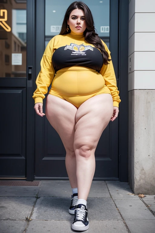 A plane passenger photo of a Beautiful ginger SSBBW, with long wavy ginger hair, with big soft fat belly, thicc fat arms, thicc wide legs, big breast, in a cute green top tucked in her pants, and black pants, at airport waiting for the plane, holding a suitcase