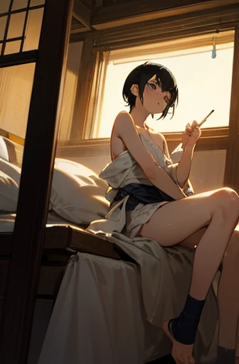 Naked girl sit down boy