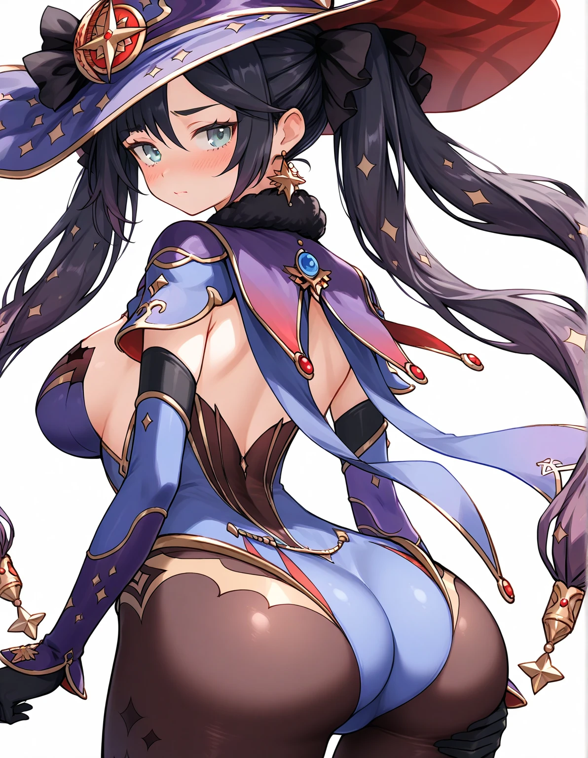 sexy witch no clothes, big bobs , big ass White background sexy pantyhose, sweating a lot, gloves on hands