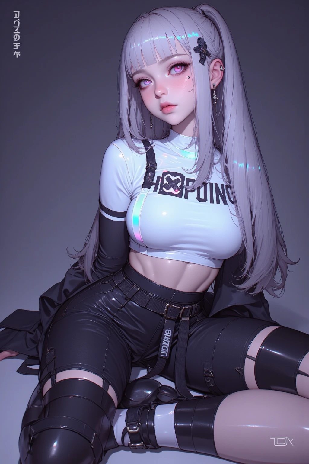 Nurse Cap、Ultra micro bikini with biting glossy black and pink、zippers、Drooling from the mouth、Latex Super Mini Skirt、Latex High Heels、、Staggered black-rimmed glasses、(FULL BODYSHOT)、Glossy skin、,(20yr old)、sexy facial expression、large boob、Japan Idol Hairstyles、(magazine:1.3), (cover-style:1.3),Silvery hair