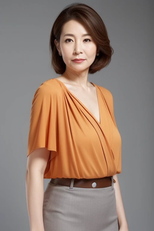 Standing in the park, Wrinkles around the eyes, Smiling with teeth showing, Plain short-sleeved clothing, senior citizen, Draw lips correctly, Red lipstick, No discomfort, 16K, Highest quality, Very detailed, Realistic, Very detailed肌, (Japanese), (alone), 100 years old, Large Breasts, , Glamour, sexy, Chromo White Skin, Staring straight ahead,