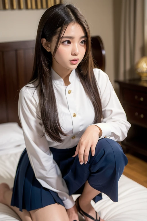 (masterpiece, highest quality:1.2), Hwa Eun Sun, 8K, 8 years old young cute beautiful curvy filipina girl, tanned skinned, 85mm,Official AR RAW photo, baby face、show me your ears、photo shoot, cute face, thicc thighs, bed room, looking at the viewer, embarassing、smile、no makeup, film grain, chromatic aberration, sharp focus, face light, clear lighting, Ten generations, detailed face, background bokeh、(((((( 14 year old cute girl)))))), seductive dress, baby face, angelic face