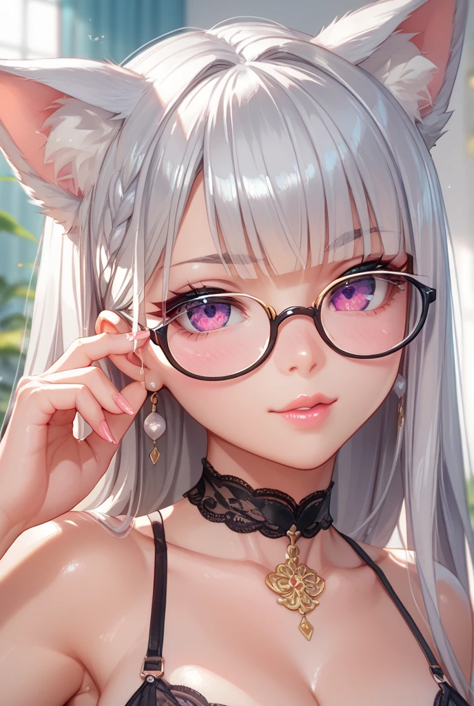 16K Ultra High Definition
Super detailed
The best of the best
Shiny God, Detailed hair
Beautiful human woman with long hair
Super Big　Unripe々sexual feeling
Sexy underwear with black and white cow print
Cow ears and small horns
Shiny skin
Red cheeks
Moisturized eyes
Beckon me to come
Wearing glasses
Pose with your arms pulled to your chest
Background Libraries