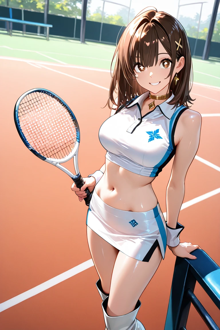 ultra realistic 8k cg, ,Solo erotic milf woman athlete, 30-years old, Standing , Virgin Murder One Piece Style spotts wear, In stadium ground, ( playing tennis:1.4), Full face blush, Full breasts, {{huge-breasted}}}, Black hair, Blonde hair, Beige hair, humiliated, Shameful face, Smile of contempt, (topless:1.3), ( Panties:1.4),bare hip,NSFW, ( nude :1.2),Camel toe, Nipple, (Show breasts:1.2), from front view, up skirt,cutout chest,show off breasts,