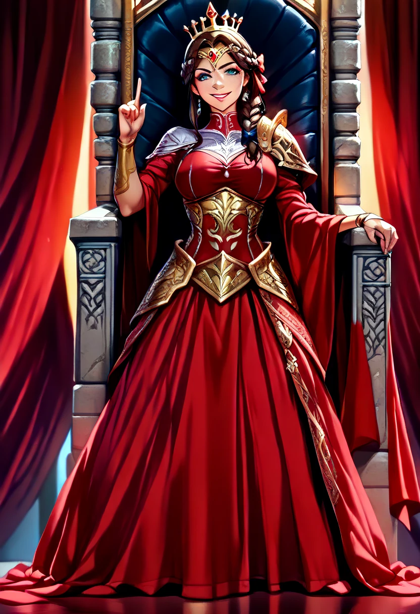 A_mighty_queen, crown (muscular size 2.2) purple_dress, (ruby_gems 1.1) inside_a_palace, ((powerful)) ((((masterpiece)))) large_character 