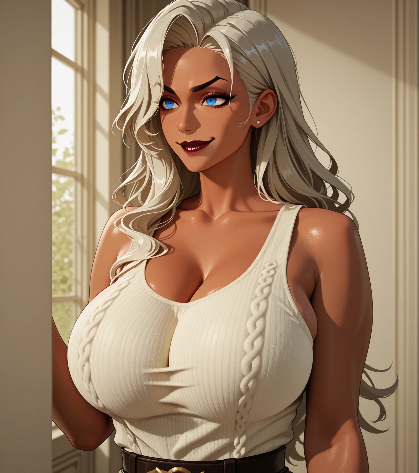 uploaded e621, score_9, score_8_up, score_7_up, score_6_up, score_5_up, score_4_up, rating_safe, smooth, source_furry, {realistic},, Lucy Pinder, Face portrait, face, cleavage, ((silver lipstick)), smiling, straight hair, platinum hair, Long hair, long sleeve crop top, cream crop top, very chubby woman
