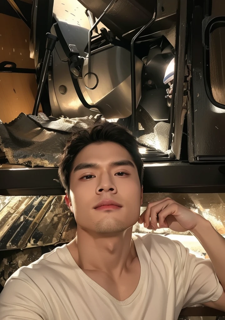 arafed man in a cockpit of a plane with a shirt on, wonbin lee, jinyoung shin, taejune kim, siwoo kim, cai xukun, south korean male, steven klein, jung jaehyun, airplane, hyung tae, yanjun chengt, inspired by jeonseok lee, shirtless, hyung tae kim, hong june hyung, magazine photo