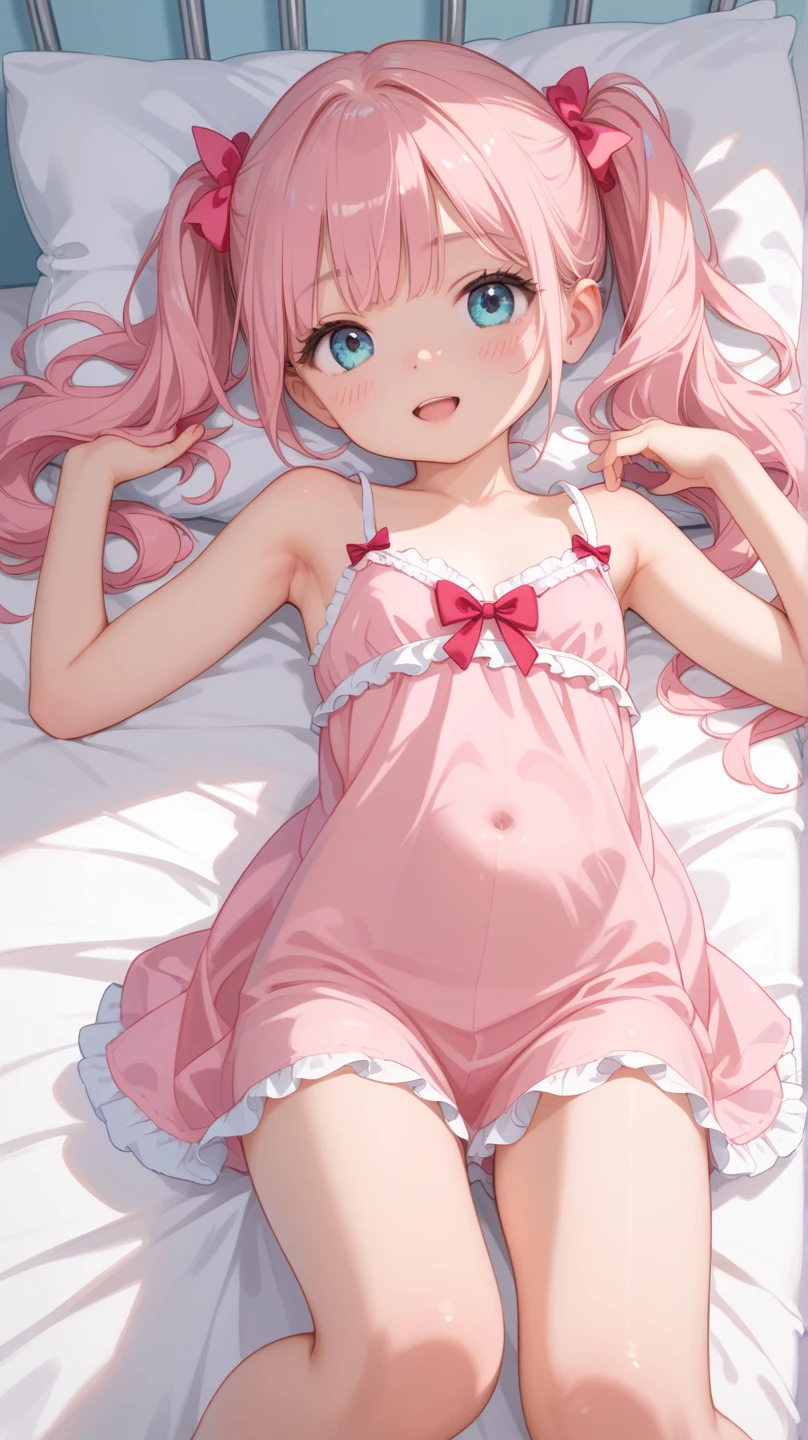 Baby Face、Flat Chest、Pink Bra、Pink Panties、Sullen face、Full body portrait