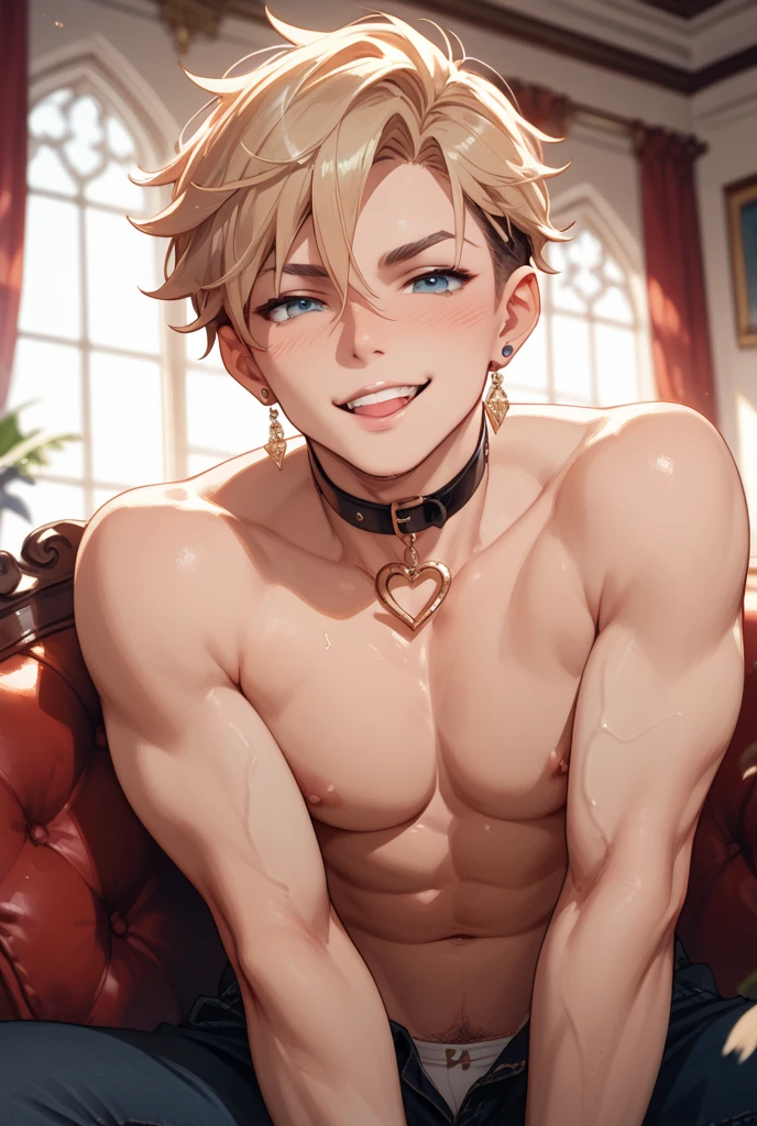 ((1 man: Sanji, Sanji from one piece, sanji2, new, lean muscular man, short straight blonde hair, curly eyebrow, pleasure, hair covering half his face, cumming, dominant, smirking, smiling, smug, arrogant, happy, horny, forceful, completely nude, naked, man with big dick, large erection,)) NSFW, porn, ecchi, echi, hentai, illustration, manga, anime, dick worship, dominant man, concept, blowjob, view from below, horny man, dominant Sanji, Sanji reclining, romantic, sexual tension, desire, passion, chair, large erection, 1 penis, 1 dick, naked, nude, anime Sanji, smoking a cigarette, smoke plume, moody, bedroom, full body picture, full body, centered,