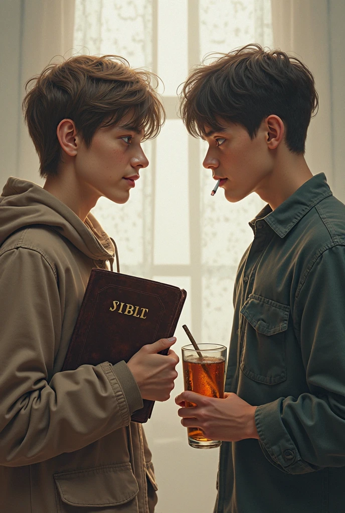 High quality, 8K Ultra HD, ((sepia colored)), America in the 1950s. A young man with elf ears. Has regent hair. Looks like James Dean. His clothes include a white T-shirt, Levi's jeans, and boots. smoking cigarettes. (((white T-shirt))), ((long elf ear))