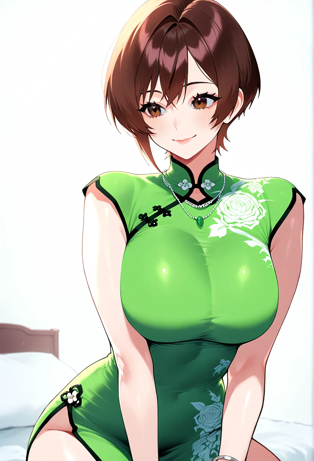 (surreal, High resolution), (1 Female Teacher), (Very detailed美しい顔), Great face and eyes, (Highest quality:1.4), (Very detailed), (Very detailed CG synthesis 8k wallpaper), Very detailed, High resolution raw color photos, Professional photography, Realistic portraits, Great face and eyes, Pink Eyes, (Green cheongsam:1.3), (Beautiful big boobs:1.3), Black Hair, model, hotel, Crude room, indoor, Sitting, Chair, Spread your legs wide, (:1.3),(((Spread your legs)))、 (((bokeh))), Depth of written boundary, (View from below:1.1),(((Sweat)))、 (((I can see the camel&#39;s toe)))、(Huge boobs)、(((ahegao)))、(((Genitals are visible)))、Bukkake、Semen on chest、Cum on thighs