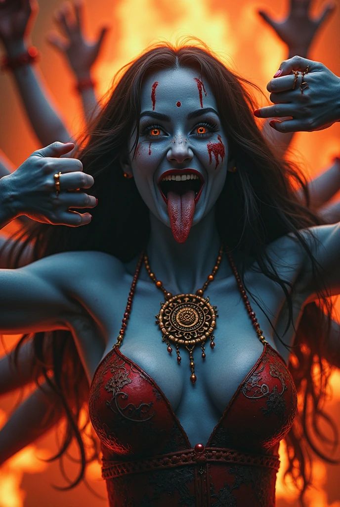  Goddess kali with tounge out and open hairs, blood