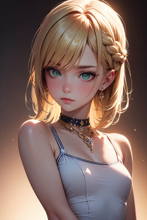 (((highest quality)), ((masterpiece)), (Very detailed), (Very high resolution), (Beautiful detailed sparkle), ((Anatomically correct))), ((Realistic)), 
8k, (anime), anime 2D レンダリング, Perfect Line Drawing, Beautiful line art, 
One Woman:1.5, 

(Symmetrical facial features:1.4, Perfect Face), Beautiful clavicle, (Beautiful fingers, Five perfect fingers), (((Beautiful breasts, Slightly smaller chest))), 
Beautiful body, Beautiful thighs, Beautiful feet, Perfect round butt, (((Detailed skin, Textured skin, Beautiful shiny white skin))), 
BREAK 

(Baby Face, cute, 18-year-old), 
Double eyelids, Natural eyebrows, Long eyelashes, 
(Expression of fine eyes, Beautiful and delicate eyes, Sparkling eyes, twinkle in the eyes, blue eyes), 
(Beautiful Nose,Thin Nose), 
(Glossy Lips, Beautiful Lips, thick lips), 

(Beautiful Hair, Shiny Hair, Shiny Hair), Hair fluttering, (Blonde, Hime cut:1.4), 
BREAK 

(Black tank top:1.4)、(Denim skinny pants), sneakers, Earrings、Silver Necklace、 BREAK 

(Enchanting、Embarrassed expression、Laughing expression), (First Person View、Place your hands above your head)、((sunlight、coastal))
