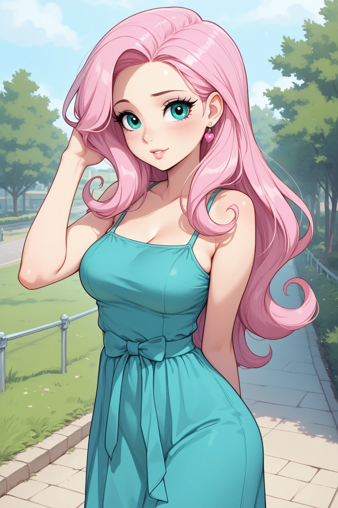 1girl, 独奏, , , clothes lift, Dress, lifted by self, skirt lift, dress lift, Standing, exteriors, pubic hair, Upskirt, public indecency, exhibitionism, bottomless, (tmasterpiece, beste-Qualit),From directly above, a 1girl, 独奏, billboard, building, The city, cloudy skies, tap \(machine\), dutch angle, from on the side, Furrowing his brows slightly, looking a viewer, exteriors, roof, The sky, skyscraper, Fluttershy, rose hair, Curly, aqua eyes, curly hair, big size breasts, naked ass, naked body, mouth open, Winks, finger to lips, stooping forward, pretty eyes, Eyes glow, Female genitals, adult body, sperm, covered with sperm, tongue