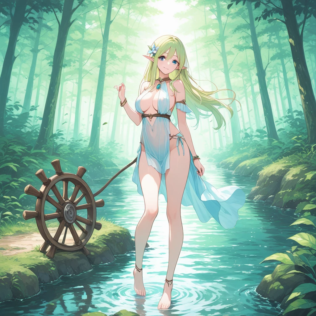 masterpiece, high res, detailed face, detailed eyes, anime screencap, 1 girl, blonde hair, long hair, bikini, full body, submerged, lake, blushing, outdoors <lora:Valkyrie Bikini Warriors:0.8>