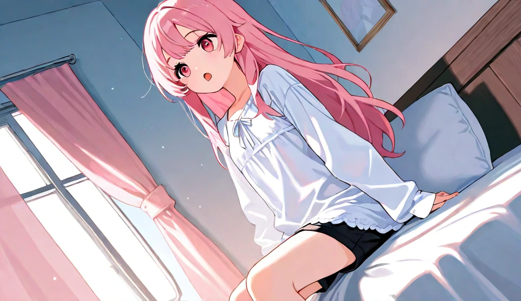 Official Art、Highest quality ultra-detailed CG art、The most beautiful girl in the world:1.2)、Sayla Uniform、Pink Hair、room、young、cute、Student Council President、blue eyes