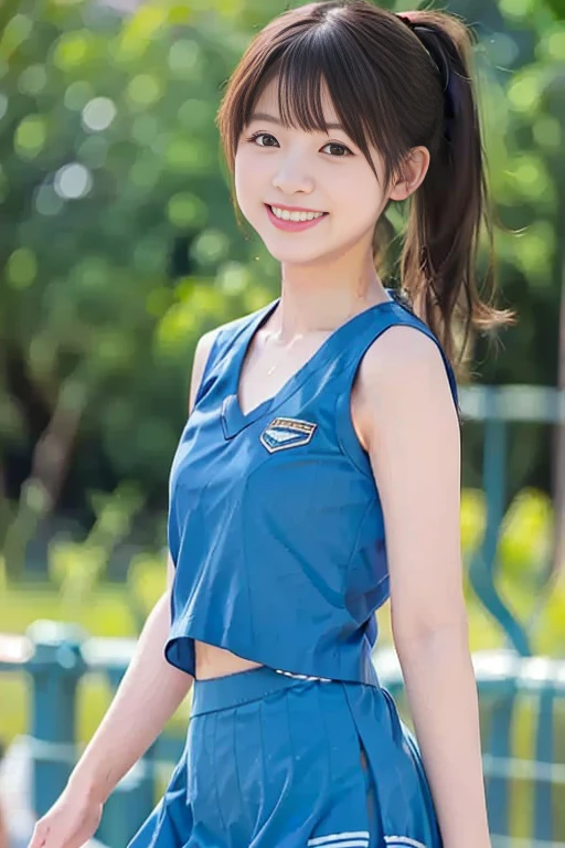 femele,12 years old,Brown hair,White and blue silk basketball uniform,Shorthair,Blue eyes,Mansuji, A smile,,I see underwear,full body Esbian, (Close Shot, Best Quality, hight resolution, 4K, Detailed Lighting, Shaders, NSFW), Smiling, ( Blushing:1.2)sitting on,Legs wide open,small tits,