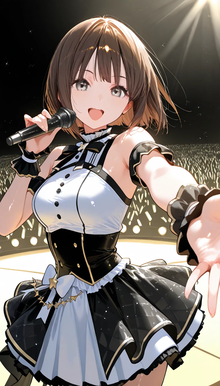 chico, short hair, brown hair, brown eyes,,　Live Stage, Big Breasts, formal dress　solo