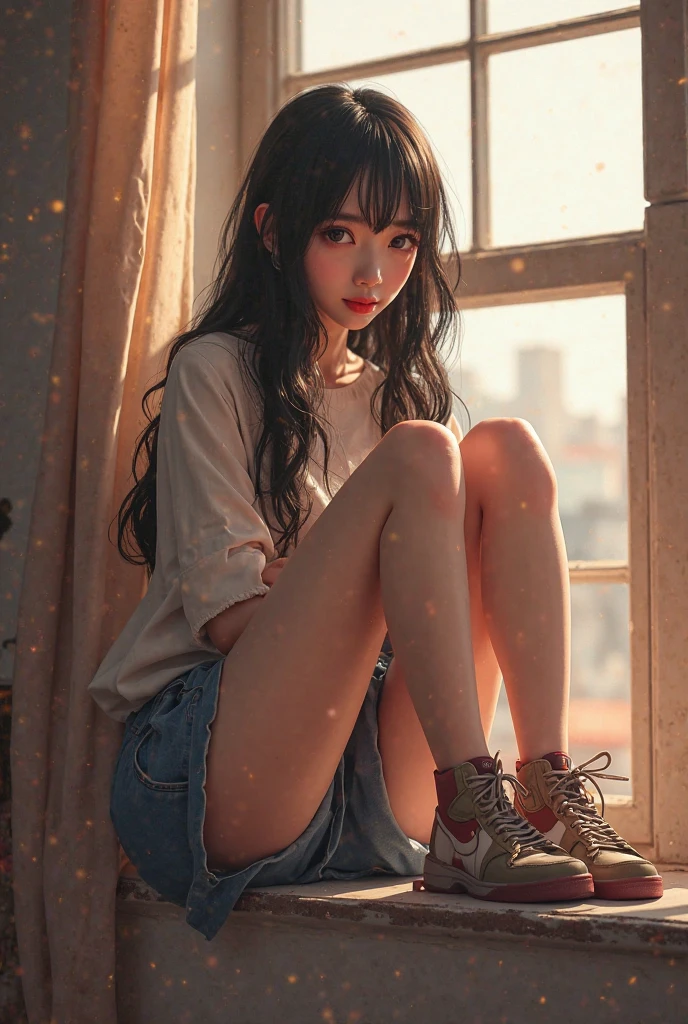 A girl with a white skirt, white socks, black hair, a girl --auto