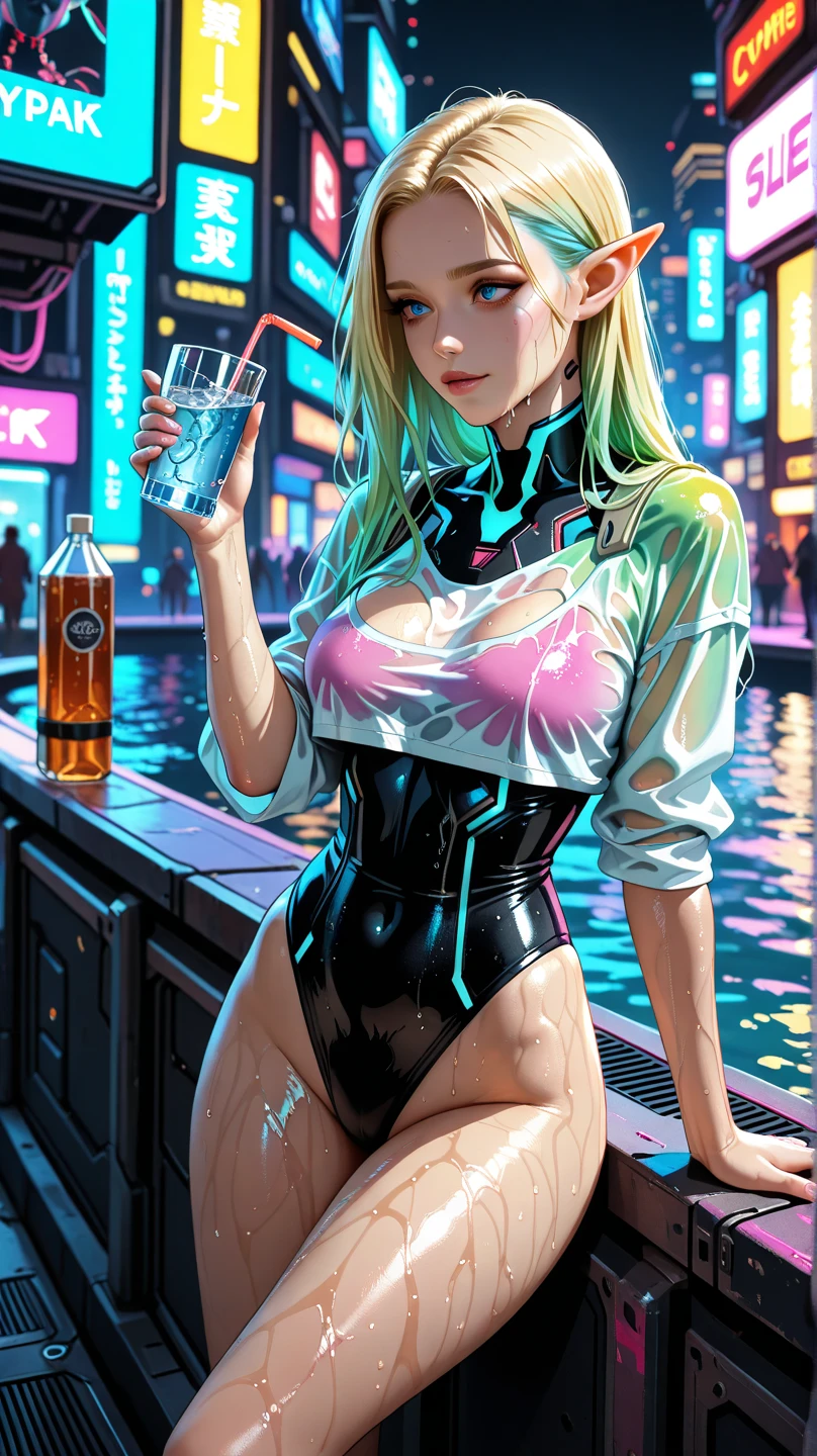（Real Engine:1.4,Ultra-high resolution,La highest quality:1.4, Realistic:1.4, Skin Texture:1.4, masterpiece:1.8,masterpiece, highest quality）, One girl, Ives Girl, Mecha, Beautiful lighting, (Neon Light: 1.2), (evening: 1.5), "masterpiece, highest quality, 1 Girl, Full body portrait, Sensual pose, ojos greenes, Multicolored Hair+payment:1.3+Rosado:1.3+green:1.3, Sculpted legs and seductive curves, ,Medium milk beautiful milk, Beautiful Face, lots of water droplets, cloud, evening, Open Floor Plan, watercolor, Neon Light:1.2, evening:1.5, Mecha, Beautiful lighting, Bright Neon Light: 1.2, An unforgettable and mysterious night: 1.5",,Beautiful and slender hands、（Big eyes、Well-formed face）smile