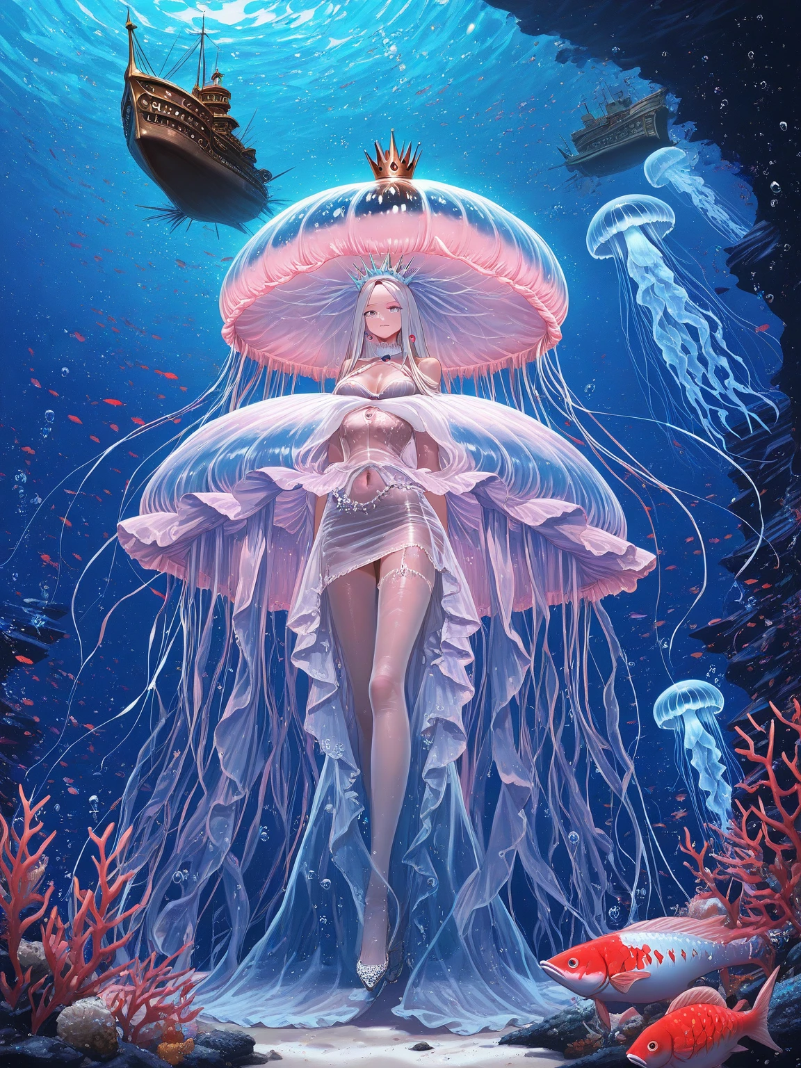 A photograph of a very beautiful young woman, body portrait, agate with a liquid and ethereal quality that suggests fusion, agate in a sea snail, seashell with agate, fusion of the modern portrait of Sebastian Faena with the mystical symbolism of Madeleine Jeanne Lemaire, intricate details , vivid colors, digital painting, ultra-realistic and dramatic lighting. splah, dripped paint, spatula art, fractar and 3D mandala, full body female model, transparent clothing, stormy ocean, violent waves with foams and bubbles, huge full moon, huge snail and pearl, shiny pearls, ivory skin, agate porcelain skin, goddess venus standing on sea snail shell,