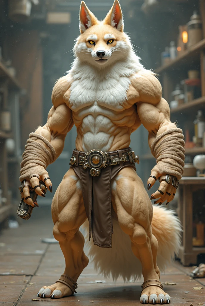 male, semen, white fox, (furry body,)all body, high quality, realistic, muscular, massive, shrine, sacred, red tattoo, furry, masterpiece, (full nude, only fundoshi,)