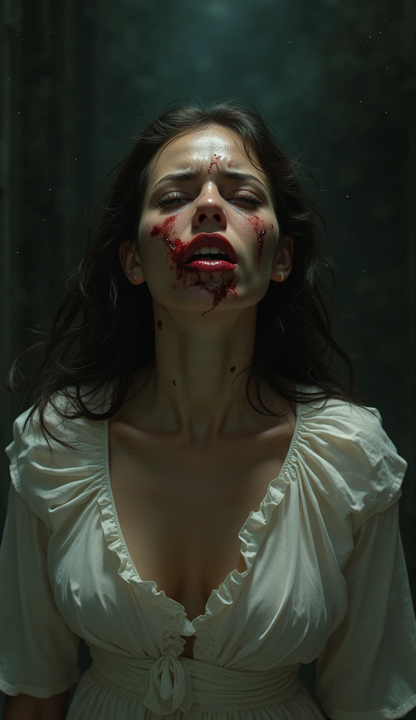 (extremely detailed CG unity 8k wallpaper,masterpiece, best quality, ultra-detailed),(dark atmosphere,horror genre, chilling),(Bloody Mary:1.2, mirror:1.2),blood splatters