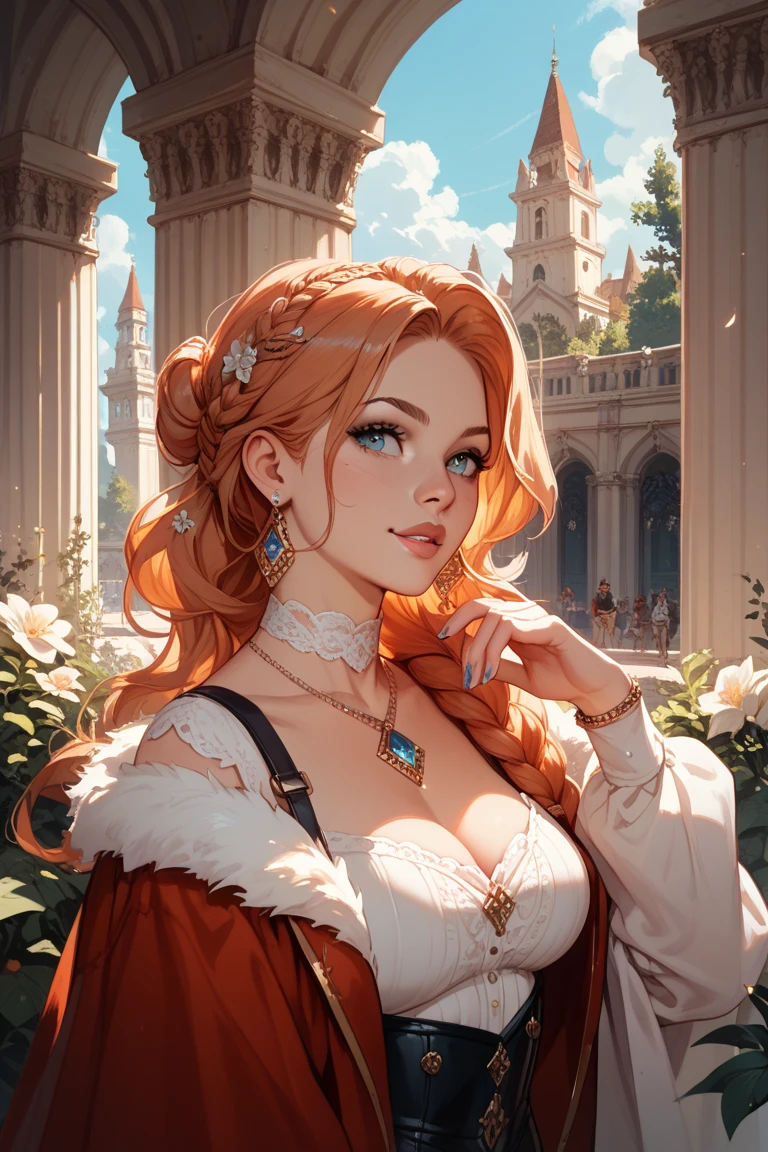 (masterpiece, realistic:1.3), (extremely intricate:1.2), (photorealistic:1.4), (extremely delicate), (ultra realistic:1.3), hyperrealistic photography, extremely detailed CG unity 8k wallpaper, UHD, HDR, RAW photo, dslr, hyperrealistic 3d render, realistic LUT, cinematic LUT, Bright_Front_face_Lighting, (photographed on a Canon 5D Mark IV with Canon 100mm macro lens, 1/250th, f/18, ISO 640), (medium shot, from below, long angle shot:1.1),
Somber wool habit in black, featuring a high-waisted ankle-length skirt, a loose-fitting long-sleeved tunic, a white linen wimple, and a black veil, Phenom, Short, in shape, Oval Face, Fair Skin, Golden Blonde Hair, Amber Eyes, Narrow Nose, Full Lips, Prominent Chin, Shoulder-Length Hair, Fine Hair, French Roll, asymmetrical breasts, Threader earrings, light pink gloss lipstick, Sitting with legs extended and leaning forward, Whimsical medieval town square, complete with a central fountain and colorful banners, Lying on a picnic blanket, she looks up at the sky, her fingers tracing the contours of the clouds,
<lora:ostris_HDhelper_v10:0.1>, <lora:ostris_detailSlider_v40:2>, (DOF, blurry background, dim light in the back of the character),
<lora:xphg_theRisingOfTheShieldHero_eclairSeaetoo_v10:0.7>, Eclair Seaetoo, long hair, pink hair, (pale skin, detailed skin:1.3, Glossy skin + Shiny skin:1.1), hair ornament, exquisite earrings, necklace, lace choker, gigantic breasts, skinny body, fit body, slim, narrow waist, slim legs, long legs, thigh boots,