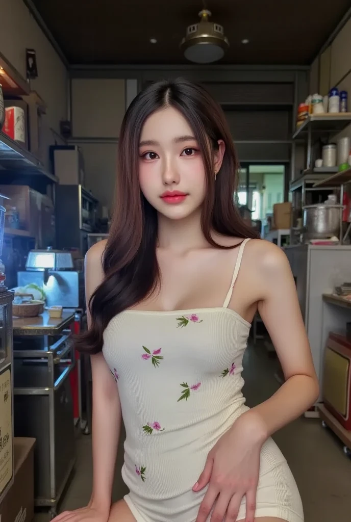 there  a woman sitting at a table with a plate of food, gorgeous young korean woman, beautiful south korean woman, korean girl, beautiful young korean woman, a young asian woman, jaeyeon nam, heonhwa choe, korean woman, young asian girl, an asian woman, beautiful asian girl, jinyoung shin, asian girl, taejune kim, young asian woman, xxmixgirl, 16 year-old girl, big breast, tan lines, deep photo, depth of field, Superia 400, shadows, messy hair, perfect face and body, dark, nighttime, dark photo, grainy, seductive smirk, cleavage, big boobies, FilmGirl, real breasts, big_boobies, skinny body, cutegirlmix, no underwear, sexy face, big_boobies, nude_shirt, Eimi, FilmGirl,