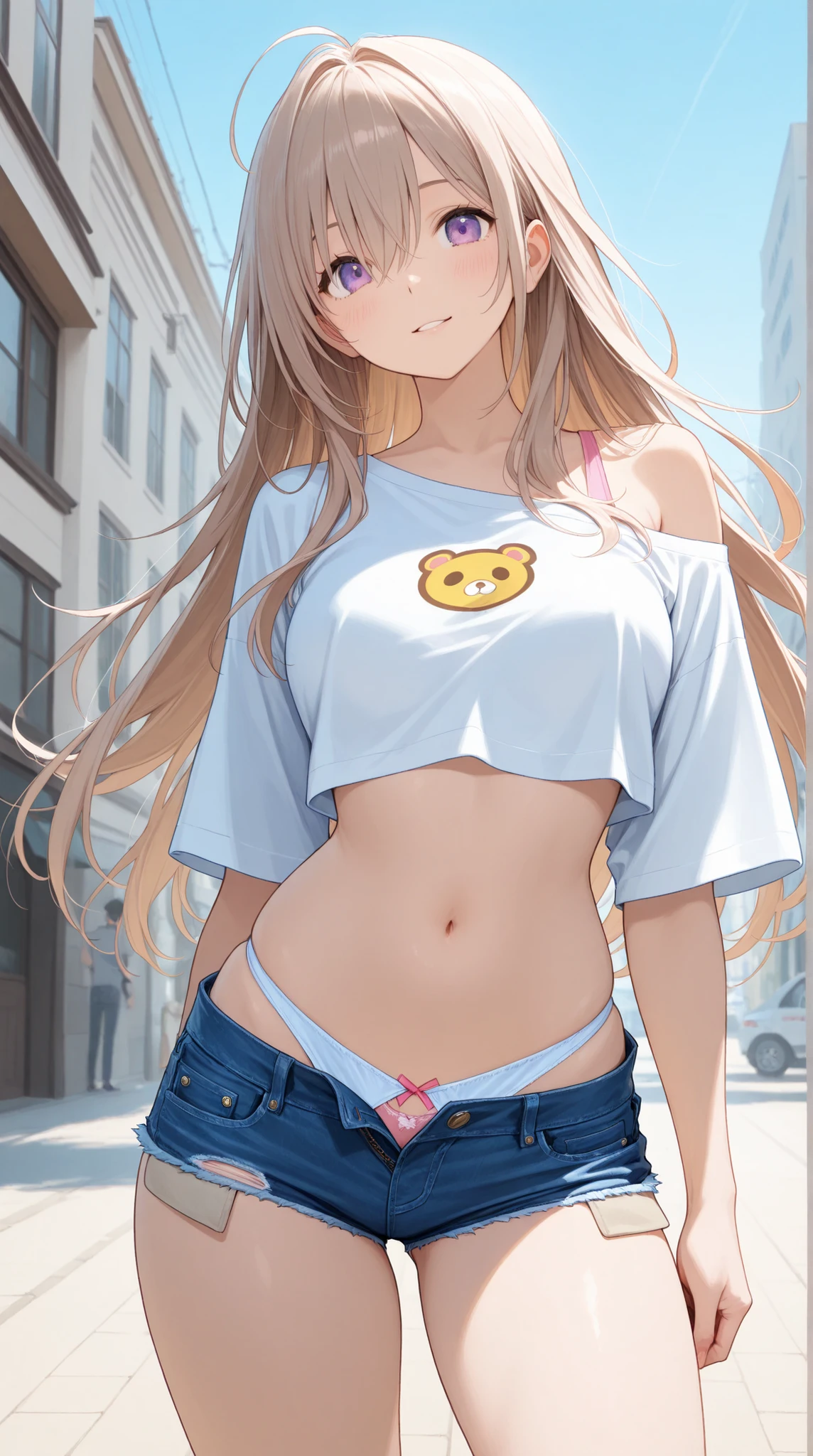 female, High sense, denim hotpants, Crop Top Off Shoulder Shirts, Super High Leg Cut Panties,
