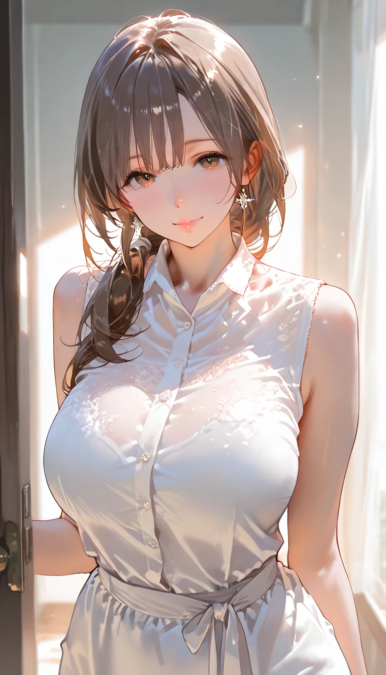 (masterpiece:1.2, highest quality), (realistic, photorealistic:1.4), beautiful illustrations, (natural side lighting, movie lighting), looking at the viewer, Upper body, (Front view), 1 girl, perfect face, Cute symmetrical face, shiny skin, baby face, long eyelashes, (large breasts), (wide hips),beautiful hair, beautiful face, fine and beautiful eyes, beautiful body, beautiful breasts, beautiful thighs, beautiful feet, beautiful fingers,(beautiful scenery),(lovely cute smile:1.2, upper grade),,(1mature girl),calm,(anatomically correct),skin texture,(wavy hair,blonde),(panties),baggy shirt,(school uniform:1.2),barefoot,on bed,(tan:1.3),short hair,(handsome short-cut hairstyle:1.5),