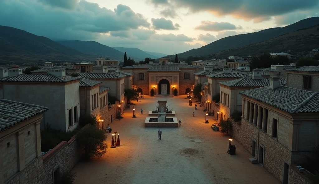 Anime Aesthetics, 动漫landscape, 景观landscape, (Yellow Tones, Blue tint,金色和红色的architecture,Colorful picture:1.2),(dusk:1.3),elden ring movie lighting, Inspired by Elden Ring, Farum Azoula, 古architecture, Rome style, Rocks floating in the air, Crumbling city, Megastructures, Moments before the Battle, dust in the air, Epic scenes, atmospheric opinion, Wide-angle lens, From below, From the outside, high resolution, 8K, best quality, Super Detail, The award-winning, masterpiece,unmanned, landscape, architecture, outdoor, Sky, stairs, window, railing,