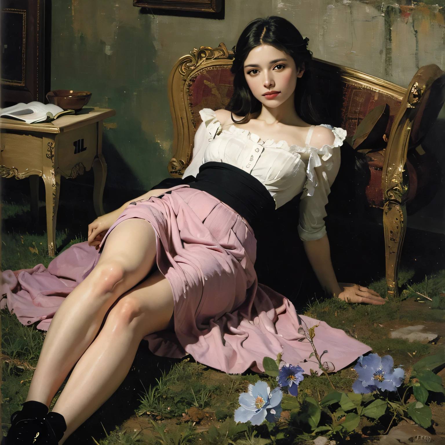 best quality, High resolution, Unique image, 1 girl, Animal ears, armpit, Put your arms behind your head, Bangs, bare shoulders, blue footwear, blue hair, blue tights, braid, Chest, brown lift your legs, shut your mouth, bench, cover navel, curtain, Split collar, earrings, Eyebrows visible through hair, fake Animal ears, fake Tail, garters, gradient hair, green eyes, High heel, high legs, high legs tights, huge Chest, jewelry, large Chest, tights, light blush, looking at the audience, messy hair, colorful hair, on bench, Pillow, a playboy bunny, Rabbit ears, rabbit Tail, short hair, side lock, sitting, alone, swept Bangs, Tail, lift your legs, change through