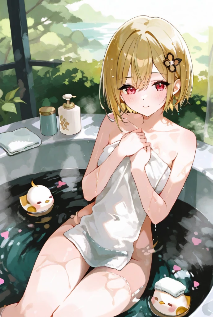 (8K, Realistic, Photorealsitic:1.5), masutepiece, Best Quality, High resolution, Extremely detailed, Detailed background, Cinematic lighting, 1 boy(10yaers old),Elementary school girl, 1 young girl,flat chest,small stature,taking a shower in a bath, Showing off sucking nipples ,cream eyes,Light blonde hair, (Yellow mesh)