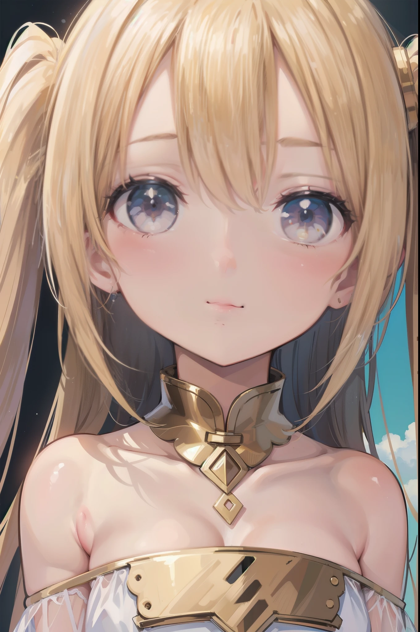 1girl, hasegawa_kobato, heterochromia, blue eyes, red eyes, blonde hair, two side up, hairband,, empty eyes ,large breasts, nipple, ,, Heavy snowfall area frozen (Sweating profusely, Love juice, Wet Woman, female ejaculation) crying mountain Alone, crying, Naked, ornate palace, intricate gold leaf detailing, sprawling gardens, grand ballroom, regal atmosphere, Peeing, lactation, projectile lactation