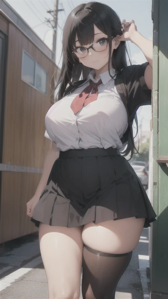 (angle from below:1.5), 1girl, (solo), blush, (seductive smile:1.3), (()), (big breast:1.8), nsfw, (cum on body:1.3), ((excessive cum:1.5)), ((beautiful anime eyes with fine detail)), realistic skin, ((sailor suit)), (Navy blue pleated mini skirt), nsfw, ((skirt lift:1.5)), ((spread pussy:1.5)), spread legs, ((thigh-high socks)), Subway train interior background, in a crowded train, (Lots of men on the train), men wearing suit pants, man standing behind a girl,