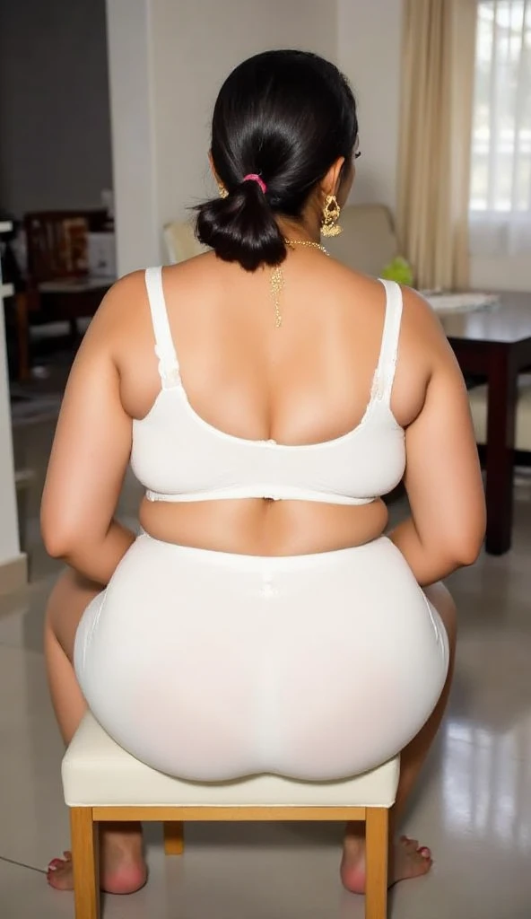Chubby black middle-aged woman african woman wearing white lace big bust big ass hd 4k masterpiece high detail