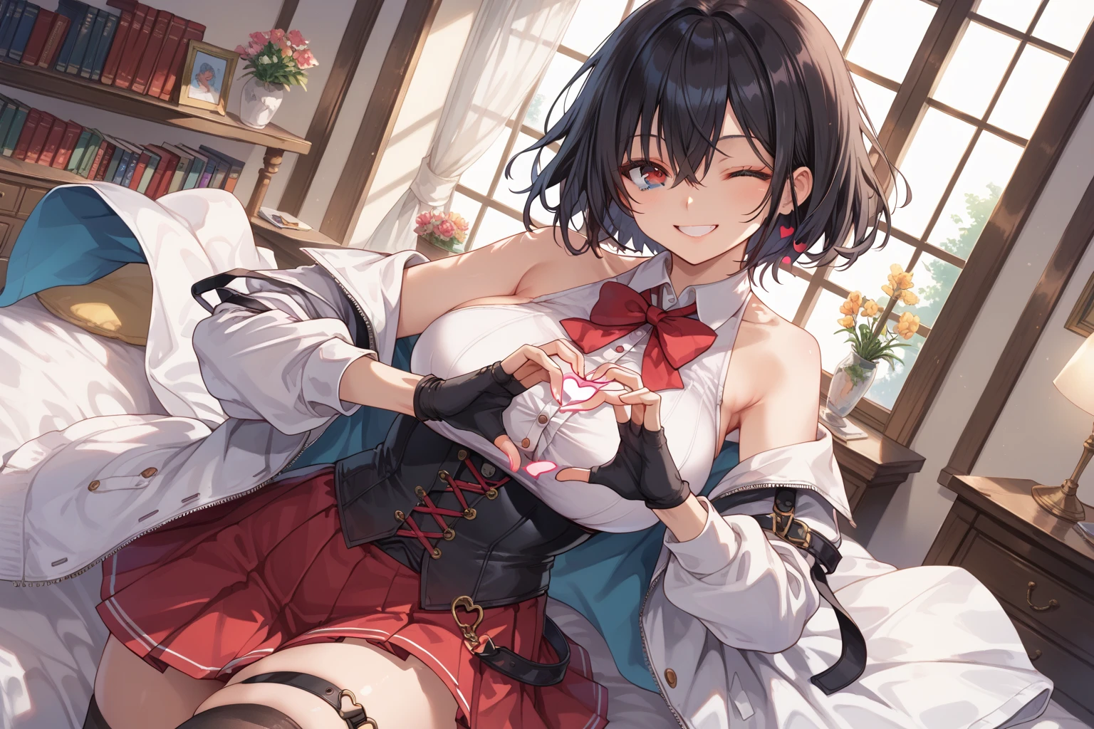 Mirai Kasuga (Idol Master), (highest quality, 8k, masterpiece, Very detailed:1.4), (Lens flare, Particles of light, Shine), Big Breasts, smile, Open your mouth, masterpiece, highest quality, Very detailed, High resolution, Very detailedなCG, masterpiece, Official Art, POV, From below, One boy, Hetero, ((Completely naked)), Red bra, Red Garter Belt,((Browsing Caution)), Perfect body,sexy, kawaii, (Spread your legs),((Cowgirl)), Straddle, (Embarrassing:1.1), (blush:1.2), (orgasm:1.4), Open your mouth, (shout:1.1), (Move a row:1.1), Sweat, Heavy breathing, Expansion Division, penis, Sex, Sex with men, {{Amazon Location}}, night,On the sofa, Bedroom, White sheets, pillow,