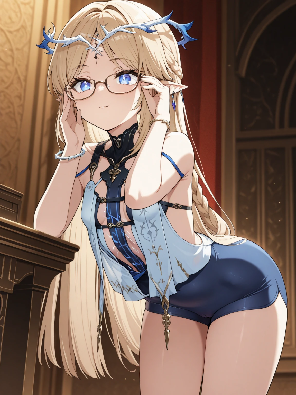 (Best image quality, masterpiece:1.2), (Ultra high definition illustration), (Very beautiful little ones:1.3), (:1.3) (1 girl:1.2), alone, Browsing Caution, (Shoot from very low:1.3) ,(Condescending look:1.3), (Gorgeous Queen Blue Black High Leg Leotard Dress with Roses Sleeveless:1.3), Sit on the throne chair, Queenの王冠, (Underarm), Spread your legs, White panties:1.3), whole body, Round baby face, (Blonde short cut), (White thigh-high pantyhose:1.3), (Wicked Smile, Nasty expression), Luxurious palace room, Fancy Room, RPG Royalty,、、, , Queen'Crown, (((((Open your feet wide Showing off pussy:1.5))))、Underarm, Wicked Smile, Mean face, A girl's bratty smile, Luxurious palace room, Fancy Room, RPG Royale, Beautiful feet, Show the soles of your feet,