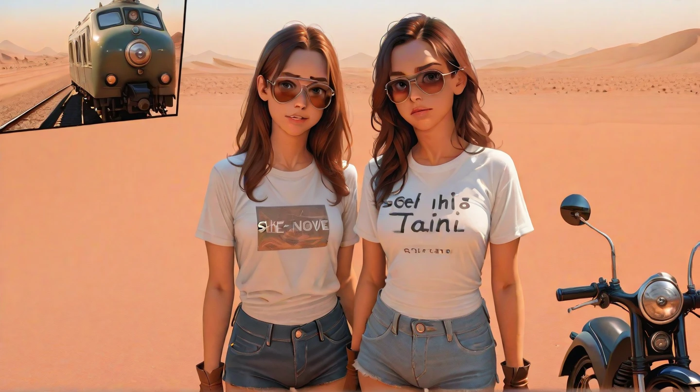 ((best qualityer)), ((work of art)), ((realisitic)), ((best qualityer)), ((work of art)), ((realisitic)), walking in the desert, looking tired, wear loose clothing Long-sleeved shirts and pants, harness, oculos de sol, Very beauthful, in a natural and casual style at eye level, scenic, work of art, (high resolution), original, extremely detalheed 8K , (photorealisitic:1.4),flawless face, perfects eyes,symmetrical body shape,ssmile,