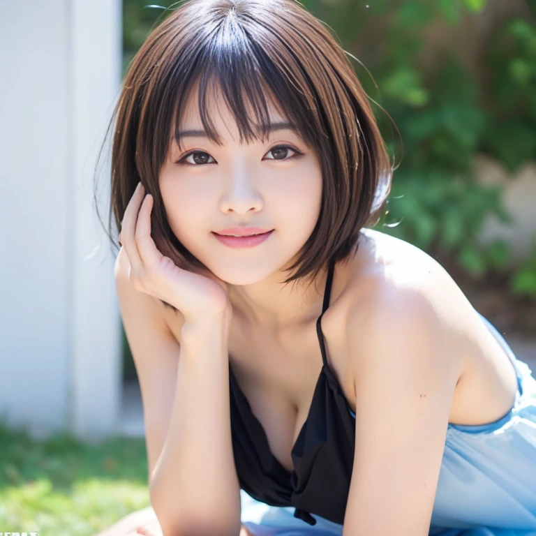 nsfw:1.4,(Photorealsitic:1.4)、(hyper realisitic:1.4)、(realisitic:1.3)、(Smooth lighting:1.05)、(Improved lighting quality in movies:0.9)、32K、1girl in、32years old、Realistic lighting、Back lighting、Facial light、raytrace、(brightened light:1.2)、(enhanced quality:1.4)、(Top quality real texture skins:1.4)、finely eye、finerly detailed face、Fine quality eye、(A smile, satisfied:1.0)、With a girl posing in a moss green sweater、Cute smile whole body Esbian、Natural makeup around the eyes、The whole body is reflected with the legs spread、Slim body、 bust、Slim Girl Model、32-year-old female model、no-good、nude、Large areola、A-cup body shape、flat breast、poor breast:1.4,Pretty women:1.3、A-cup、very slender body:2.8、(Shorthair、Align your bangs、Super small breasts:1.8)、very flat chest:1.8、very slender body、A slender、big areolae:1.8、The color of the areola is black、The female genital organs are black、I'm in the pool outside、You are in the pool to the level of your belly button