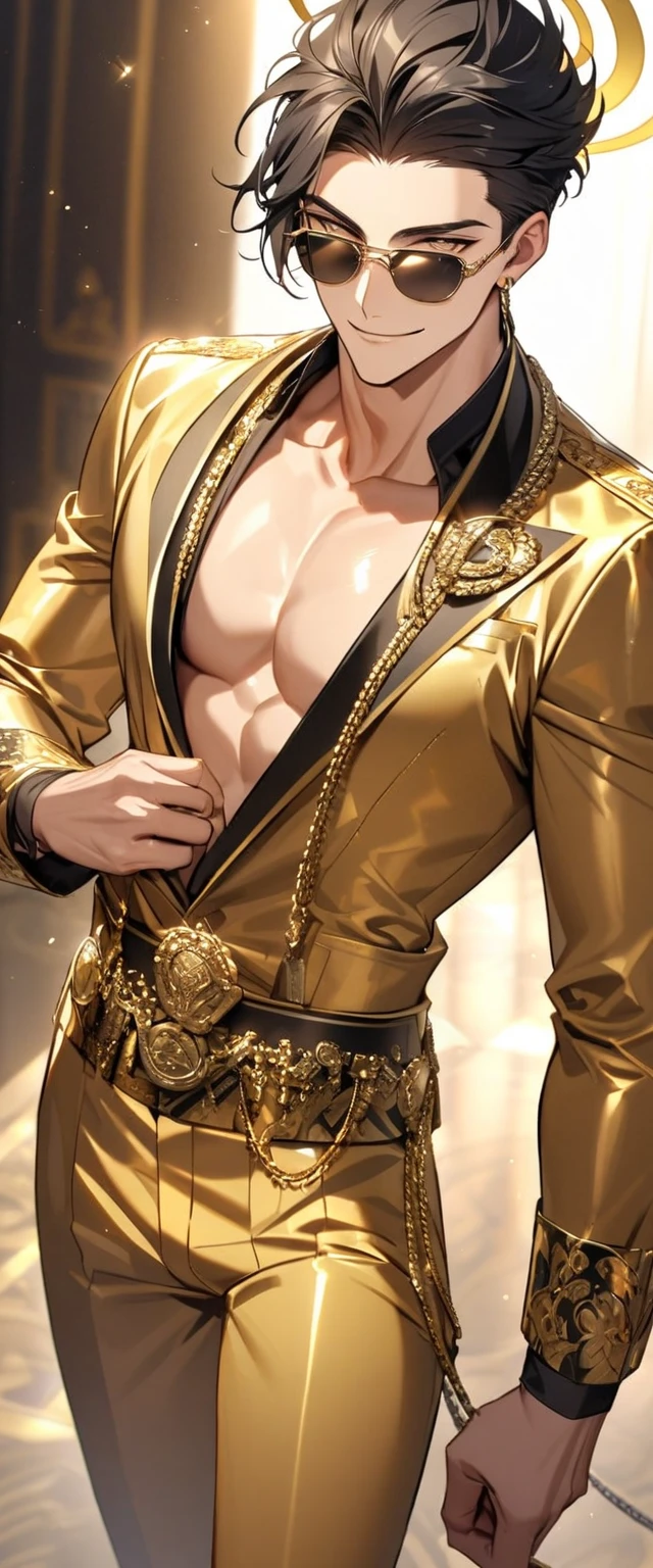 The bodybuilder king, with crown and long-sleeved shirt without sexuality