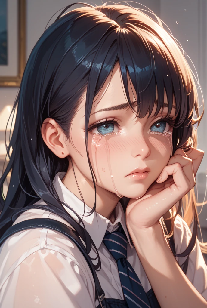 a hologram、man&#39;hand holding a tablet、The other&#39;hand holds a tablet、Photographing a girl with a tablet、POV (Cinematic Digital Artwork: 1.3), High quality, masutepiece, of the highest quality, Super Detail, Illustration, [4K Digital Art]、 lndswgnr, (Sharp Focus: 1.5), (Moody lighting:1.2), depth of fields, Bokeh, 4K 、High resolution, ultra-detailliert, the Extremely Detailed CG Unity 8K Wallpapers, Realistic, Photorealsitic, Raw photo, beautifull detailed face, pale skin, realistic glistening skin, Detailed Cloth Texture, detailed hair texture, Perfect body, Beautiful face, acurate, Anatomically correct, Highly detailed face and skin texture, Natural neck length, (Beautiful hands), (Glossy skin:1.2), thin legs, Thin feet, Detailed people、A detailed face、细致背景、8k photos of beautiful women, Convoluted, Elegant, beautidful eyes、Highly detailed, An majestic, Perfect Skin, (Wet skin, Shiny skin), (Shy look), (((dripping from the face))), digital photo, (Bedroom), ((Big breasts)), (masutepiece, side lights, finely detailed beautiful eye: 1.2), nffsw, Narrow waist, eye line, (cuddling handjob:1.2),(1girl in),(1boy),(:1.2),Beautiful face,Big,(White Cam Drip, cum overflow:1.2),Sweaty skin, DVR, Blushing, (ultra-detailliert), Video displayed on tablet、((POV))、Pretty girl in Japan、((hi-school girl、Japan High School Girl Blazer Uniform))、On a hotel bed