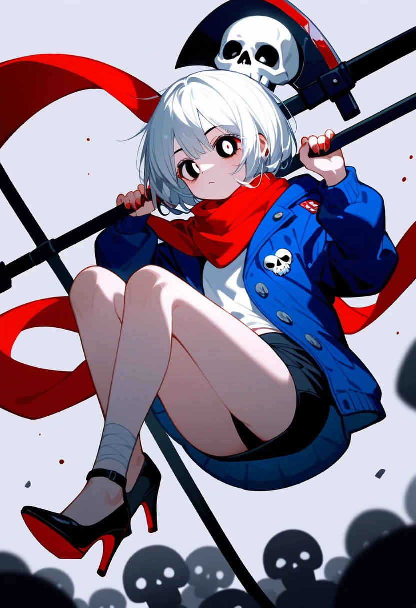 masutepiece,ighly detailed,1 girl,Solo,White hair,Red Eyes,School uniform,Sunglasses,black sock,Red color sunglasses、Perched on a few flights of stairs、Cool smile、Kiza Girl、Girls like men